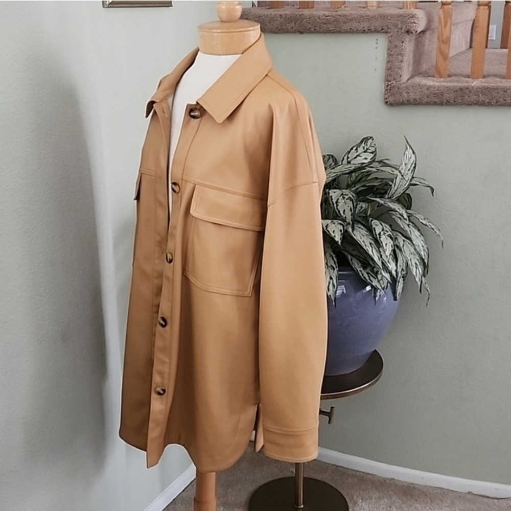 Anthropologie Maeve Faux Leather Shacket Camel Tan Button Front Jacket NWT Large - Picture 13 of 16